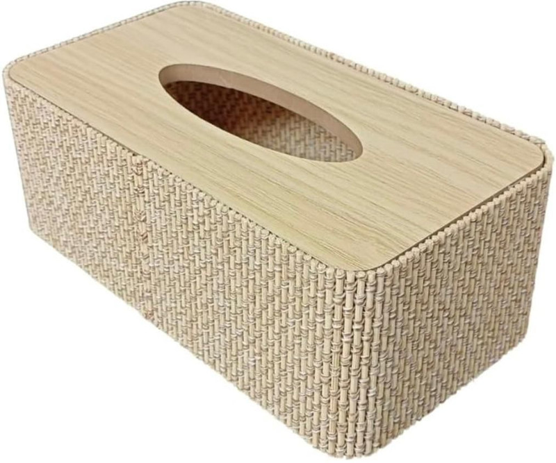 Habib Wooden Tissue Paper Holder Box with Jute Finish (rectangular) Paper Dispenser