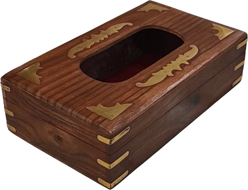 viDixn Handcrafted Sheesham Wood Tissue Box with Brass Inlay | Elegant Wooden Napkin Holder | Durable & Decorative Home Office Accessory Paper Dispenser