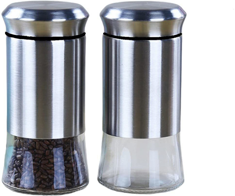olwick Glass and Stainless Steel Salt and Pepper Shakers Set Salt Dispenser for Sea Salt Spice Home Camping Kitchen Paper Dispenser
