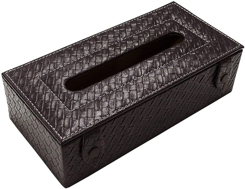PREMSONS Vegan Leather Woven Design Artificial Leather Rectangular Tissue Paper Box with Button for Dining Room, Kitchen, Bedroom, Car and Home Decor - Black Paper Dispenser