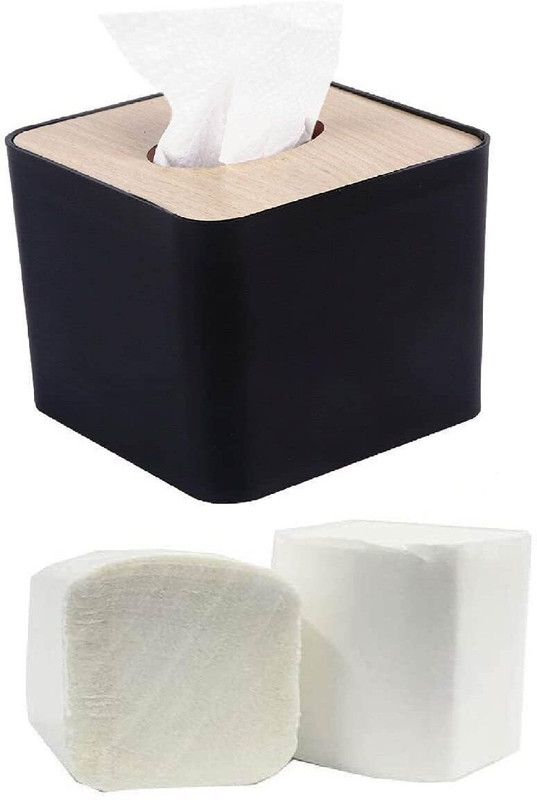 MJJ Premium Square Tissue Box Holder Set Square Wooden Top Facial Tissue Dispenser and Holder for Bathroom Vanity Setof2 Paper Dispenser