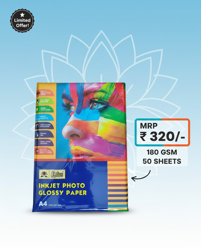 LOTUS STATIONERY PHOTO GLOSSY PLAIN A4 180 gsm Photo Paper(Set of 1, White)