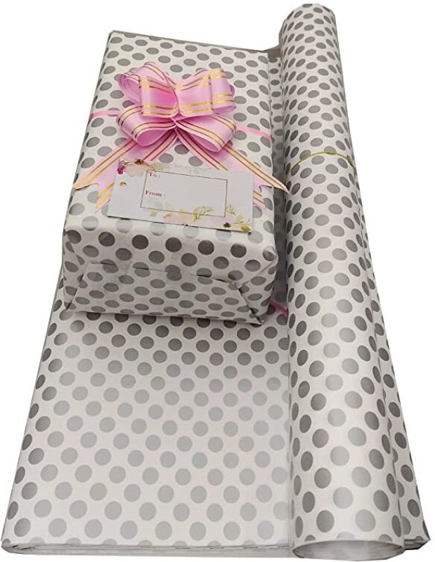 Sejas Collections Silver Polka Dot Gifts Wrap Sheets Packing Paper Sheet for Birthday Gift Pack Paper 19.5 x 29.5 120 gsm A3 Paper(Set of 10, Silver Color Print)