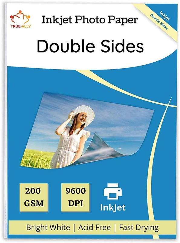True-Ally A4 Double sided Glossy photo paper Unruled A4 200 gsm Photo Paper(Set of 1, White)