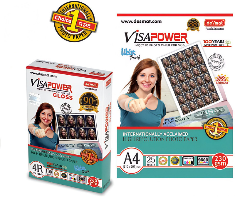 TRIBHU VISA PHOTO PAER (4X6 SIZE) Unruled A4 Size 260 gsm Photo Paper(Set of 1, White)
