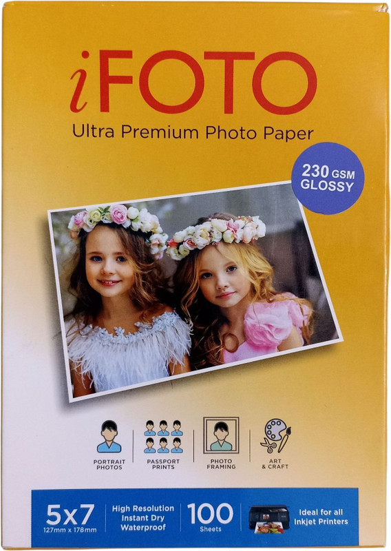iFOTO Photo Paper Glossy 100 Sheets Plain 5"X7" 230 gsm Photo Paper(Set of 1, White)