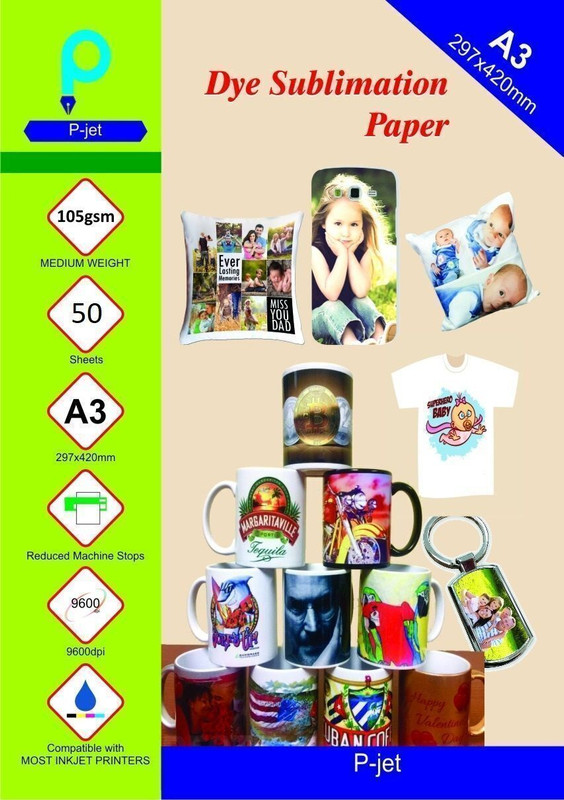 SELL-O-RAMA P-JET Dye Sublimation Paper 105GSM (A3 Size, 50 Sheets, 297x420mm) Fast Drying Heat Transfer A3 105 gsm Sublimation Mug Printing Paper(Set of 1, White)