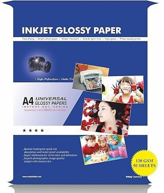 Eclet 130 GSM A4 Size Glossy Photo Paper – Non Adhesive, Compatible with Inkjet Printer A4 130 gsm Photo Paper(Set of 1, Universal Coated, Water Proof Pack of 50 Sheets,)