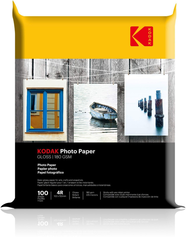 KODAK High Gloss Photo Paper (1x 100 Sheets) 4R (4"x6") 180 gsm Photo Paper(Set of 1, White)
