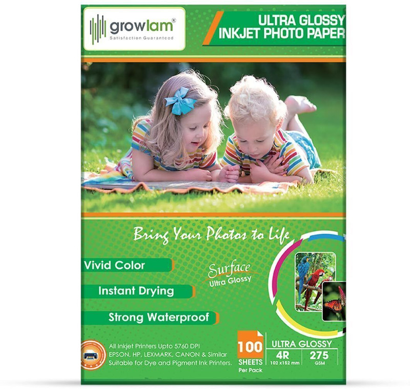 Growlam Premium Ultra Glossy Photo Paper shett , Photo Ppaer , 27GSM, 100 SHEETS Unruled A4 275 gsm Photo Paper(Set of 1, White)