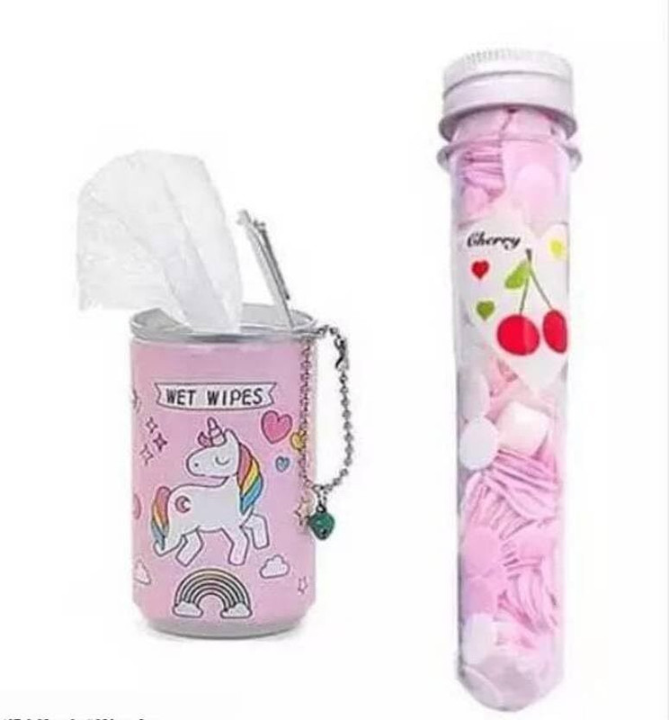 Eclet 1 Can Mini Wet Wipes Tissue in Cartoon Printed Tin Can for Cleaning Face Body +1 Tube Paper Soap Sheets Dissolves Easily, Hygienic and Travel-Friendly a 90 gsm Canvas Paper(Set of 1, Multicolor)