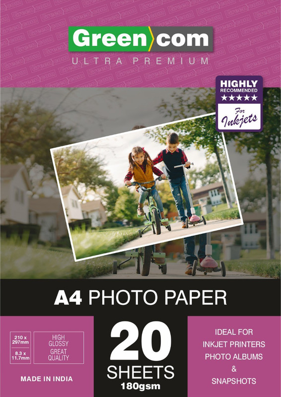 greencom Pk Of A4 20 Premium Plus Glossy Photo Paper Sheets Unruled for Canon Hp Epson Inkjet Printer A4 180 gsm Photo Paper(Set of 20, Glossy)