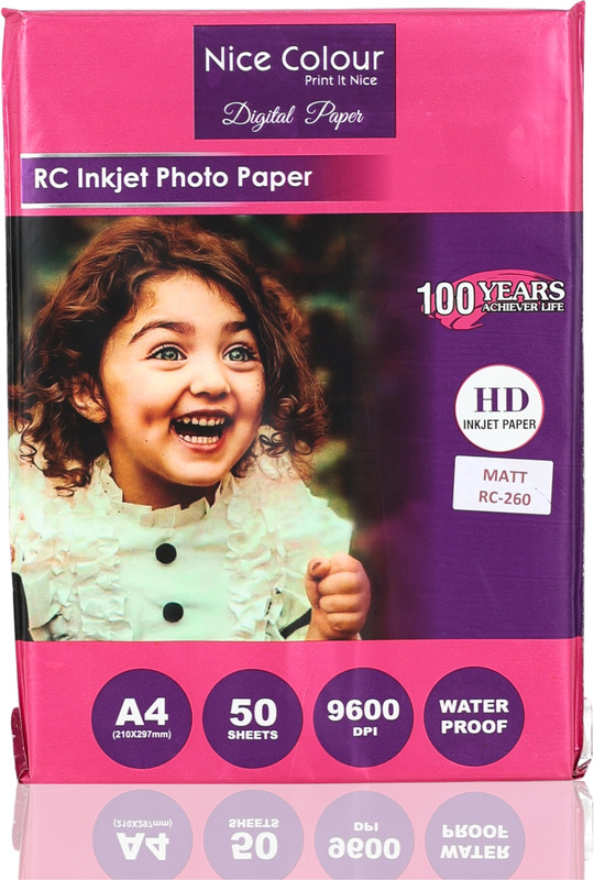 Nice Colour RC Matt Inkjet Photo Paper Water Proof, 9600 DPI A4 260 gsm Photo Paper(Set of 1, White)