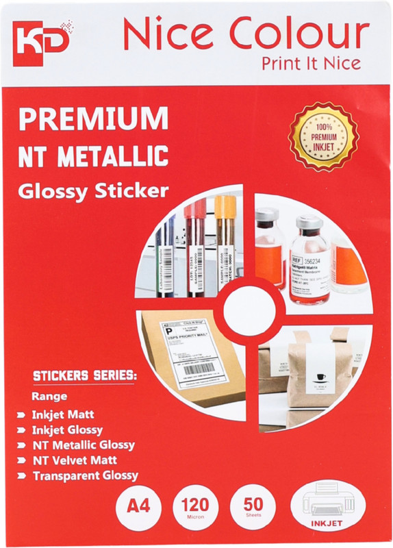 Nice Colour NT Metallic Glossy Sticker Paper |Premium Inkjet Printable Adhesive Paper 120 MICRON 18x12 Inches , 100 sheets 120 gsm Photo Paper(Set of 1, White)
