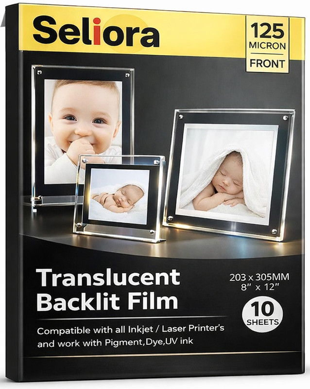 SELL-O-RAMA Translucent Backlit Film 10 sheets of 8" x 12"/ Super Bright Backlight Film For Inkjet and Laser Copiers, Specialized for LED Lightbox | LED Window Displays 8x12 Inch 125 gsm Photo Paper(Set of 1, White)
