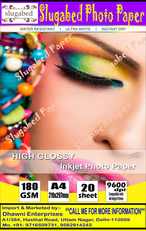Slugabed Slugabed High Glossy Inkjet Photo Paper 20 Sheets Pack Ruled A4 Size 180 gsm Photo Paper(Set of 1, White)