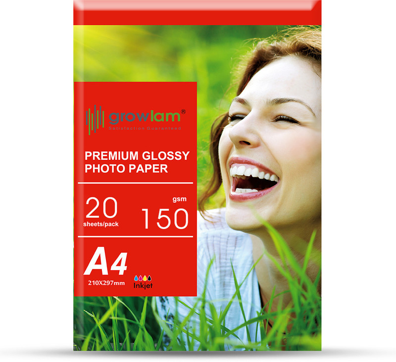 Growlam Premium Glossy 20 Sheets A4 Size Photo Paper – Water Proof, Instant Drying 150 gsm Photo Paper(Set of 1, White)