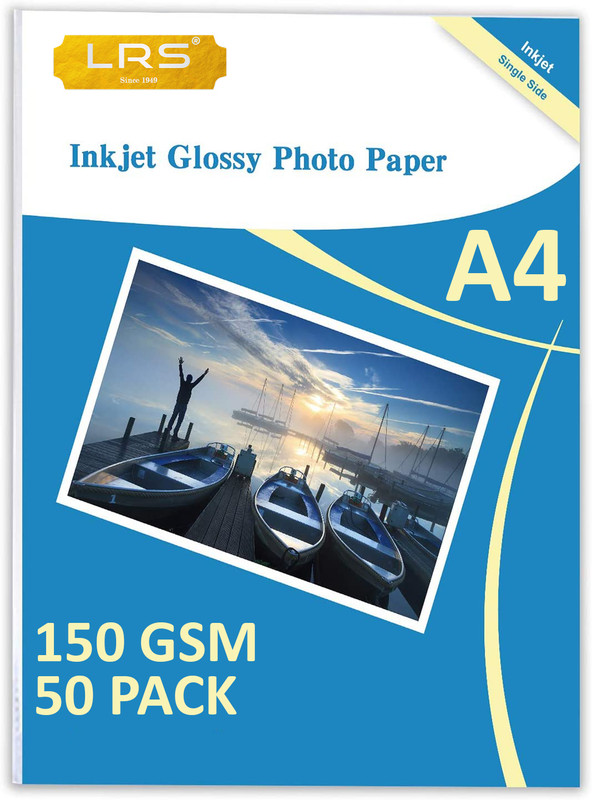 LRS Inkjet Glossy Paper - Pack of 50 Sheets - One Side Glossy A4 150 gsm Photo Paper(Set of 1, White)