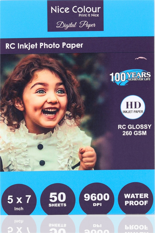 Nice Colour RC Glossy Inkjet Photo Paper 50 Sheets 5x7 Inch 260 gsm Photo Paper(Set of 1, White)