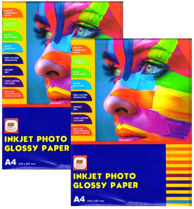 First Click Inkjet Photo Glossy Paper A4 Size 9600 DPI Set of 40 Sheets Unruled 20 x 30 CM 180 gsm Photo Paper(Set of 40, White)
