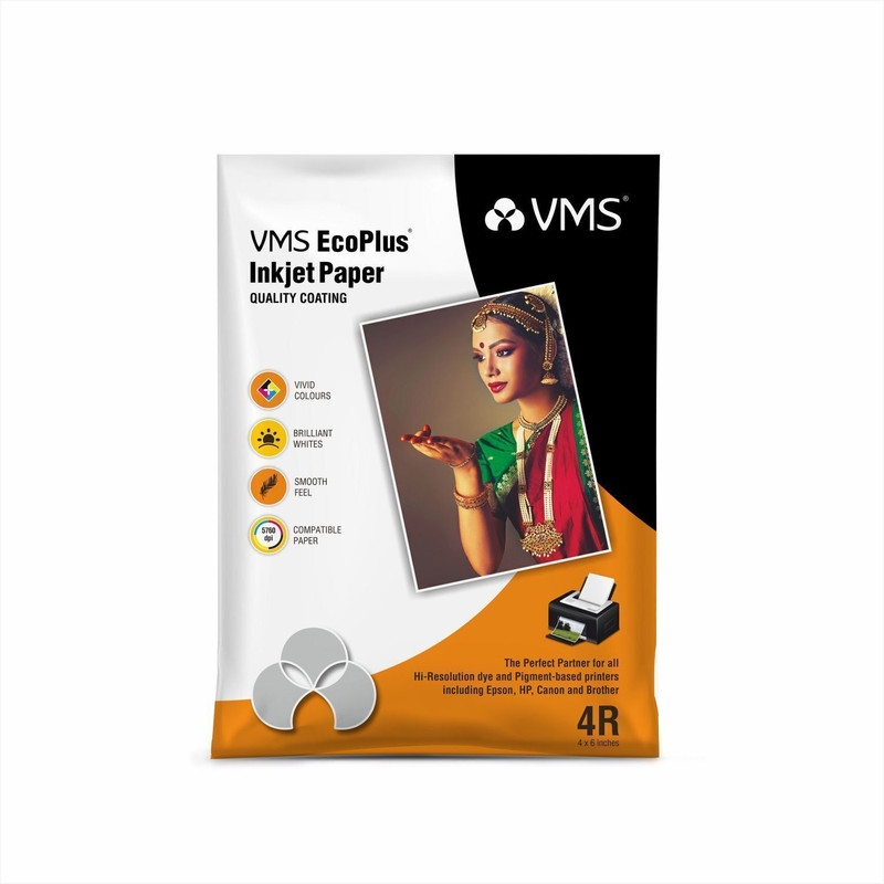 VMS Eco Plus Glossy Photo Paper (100 sheets) Unruled 4R (4x6) 180 gsm Photo Paper(Set of 1, White)