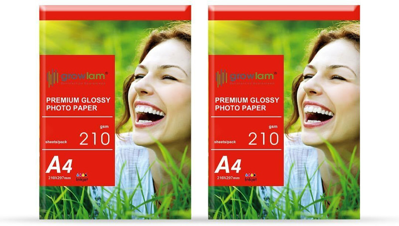 Growlam Premium Glossy Unruled A4 210 gsm Photo Paper(Set of 2, White)