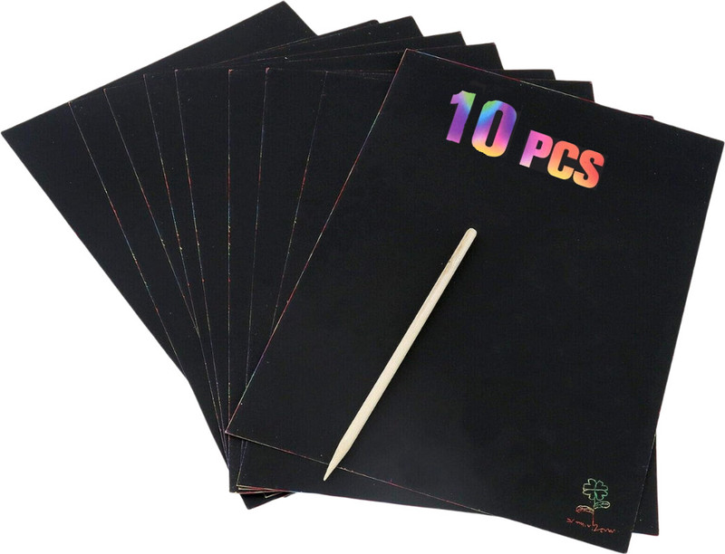 R H lifestyle A4 Size DIY 10 Sheet Magic Rainbow Scratch Art Paper Cards Scraping Drawing with Stick Unruled Plain 29 X 21 Cm 50 gsm Drawing Paper(Set of 1, Black)