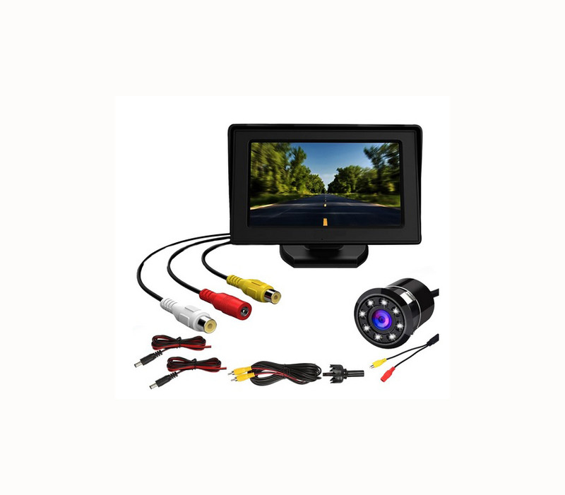 PRTEK Dashboard TFT LCD Car Display Screen with 8 LED Reverse Parking Camera X89 4.3 Inch Car TFT Display with 8 LED Reverse Camera 12V Kit X89 Parking Sensor(Ultrasonic Systems)