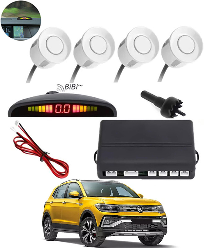 MATIES Universal Increased Safety For Passengers White Sensor Parking Sensor 261 4 Reverse White Sensor With Led Display ,Buzzer For TaigunVolkswagen2023 Parking Sensor(Ultrasonic Systems)