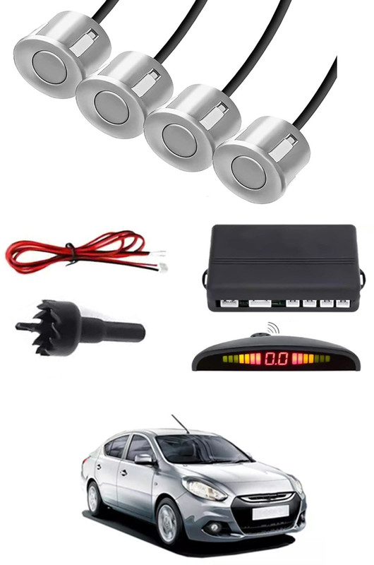 AYW Universal 4 Silver Reverse Parking Sensor With LED Display For Cars-237 4Silver Parking Sensor With LED Display Increased Safety For Car-237 Parking Sensor(Ultrasonic Systems)