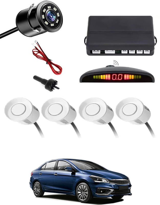 zplus Car Parking Sensors - Set of 4 with Reverse Parking Camera (White)-80 Safety of Passengers/Car One Alarm Kit-2407 Parking Sensor(Electromagnetic Systems)