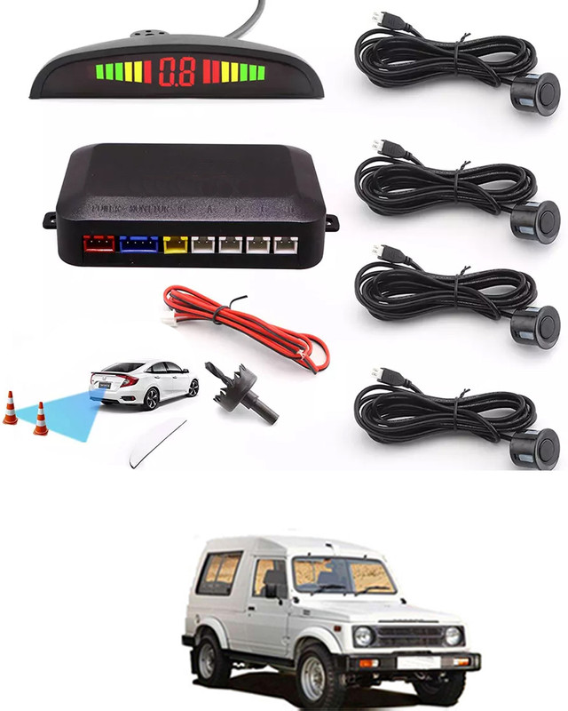RKPSP Car Universal Black 4 Ultrasonic Reverse Parking Sensor-131 4 Parking Sensors, Compact Screen Distance Display with Sound Warning Parking Sensor(Ultrasonic Systems)