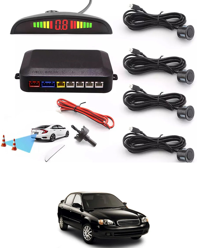 RKPSP Car Universal Black 4 Ultrasonic Reverse Parking Sensor-30 4 Parking Sensors, Compact Screen Distance Display with Sound Warning Parking Sensor(Ultrasonic Systems)