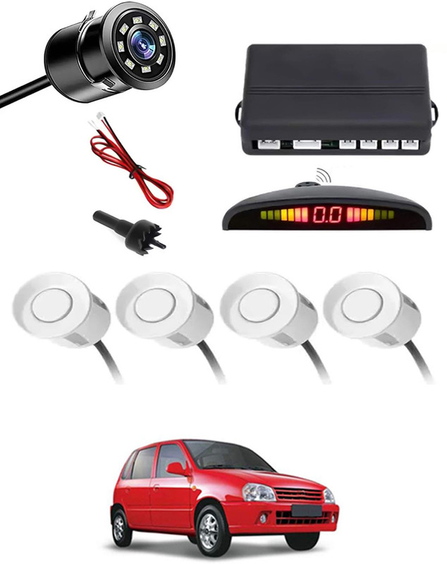 MATIES Car Parking Sensors - Set of 4 with Reverse Parking Camera (White)-330 White Reversing Electromagnetic Parking Sensors With Camera-330 Parking Sensor(Electromagnetic Systems)