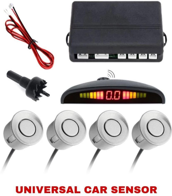 JUST MOD Car Reverse Parking Sensor with 4 Sensors, Buzzing Alert, LED Display (White) Car Reverse Parking Sensor with 4 Sensors, Buzzing Alert, LED Display (White) Parking Sensor(Electromagnetic Systems)