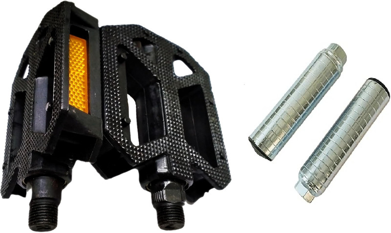 PRAKMO Pedal Pair for 24T,26T.29T Cycles Sturdy & Anti-Slip with 2 Silver Foot Rest Pedal(Black, Silver)