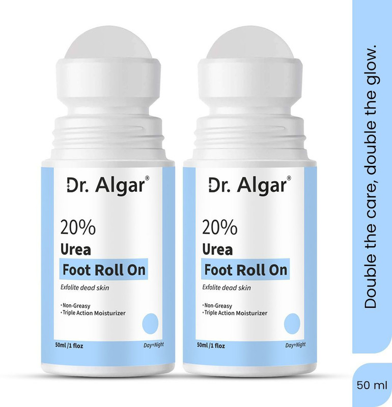 Dr. Algar 20% Urea Foot Roll-On 5% Lactic + 2% Glycolic Acid for Prevents Cracked Heels(100 ml, Set of 2)