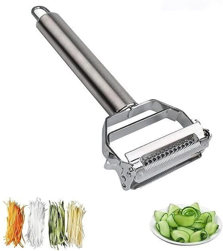 SUKEYBA Fruit Vegetable Slicer Double Cutter Potato Cucumber Carrot Grater Y Shaped Peeler(Silver)