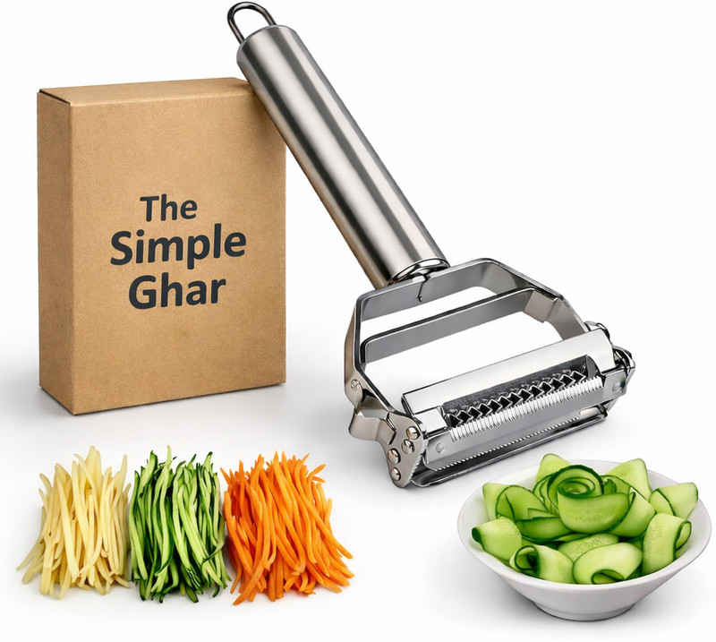 THE SIMPLE GHAR 2 in 1 Stainless Steel Julienne Vegetable Peeler Multi-Functional Fruit & Veggie Straight Peeler(Silver)