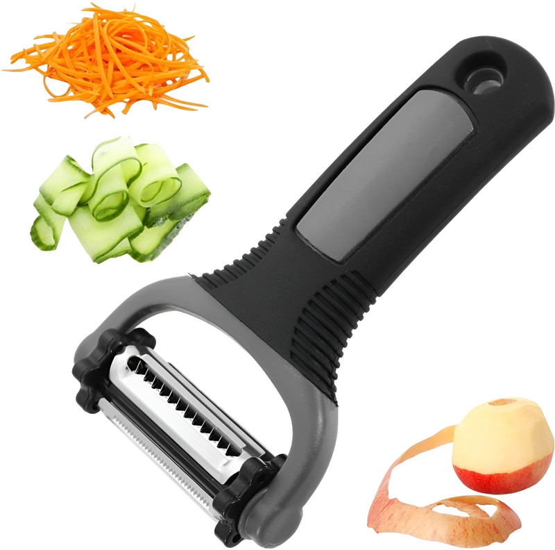 NIVIZEN 3 in 1 Rotatory Vegetable Fruit Peeler Stainless Steel Blade Julienne Slicer Y Shaped Peeler(Black)