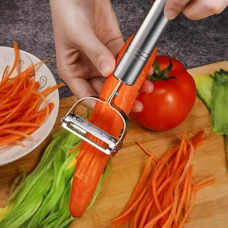 UPTRONIC Peeler 2in1 Kitchen Vegetable and Fruit Peeler Julienne Serrated Blades Y Shaped Peeler(Silver)