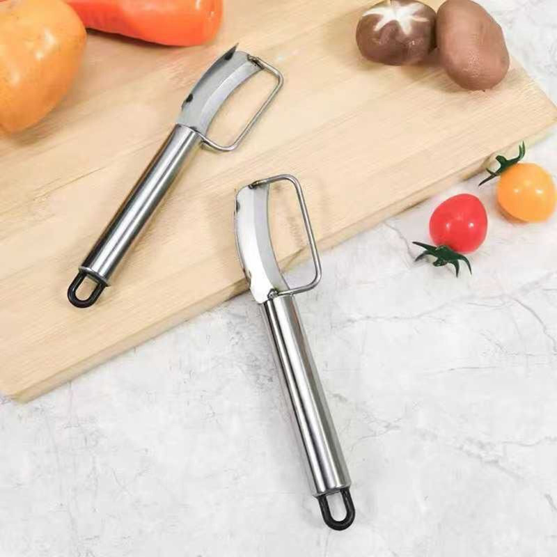 KLEVERDOT 2 in 1 Vegetable Peeler with knife Stainless Steel Non-Slip Grip Straight Peeler(Steel)