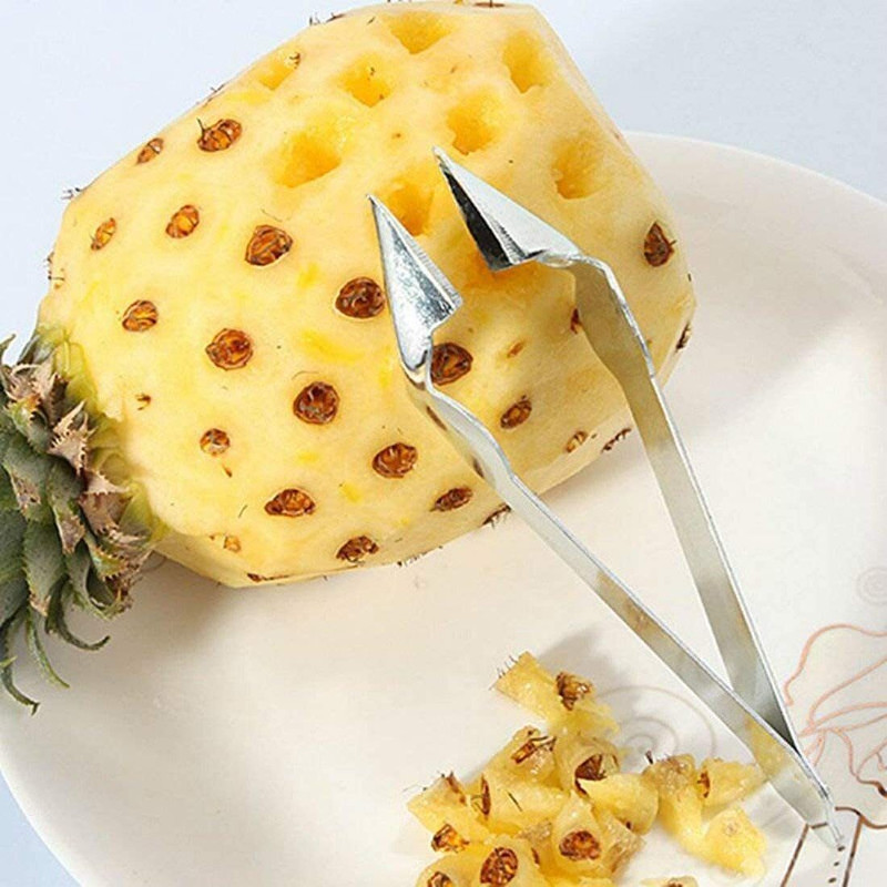 AKRIZA 1 Piece Stainless Steel Practical Pineapple Eye Peeler Seed Remover Clip Y Shaped Peeler(Silver)