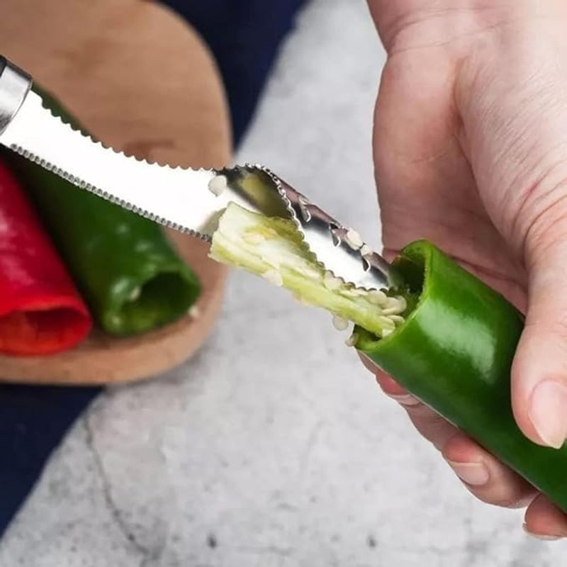 SARTHU Serrated Slice and Handle Core Deseeder for Jalapenos Straight Peeler(Silver)
