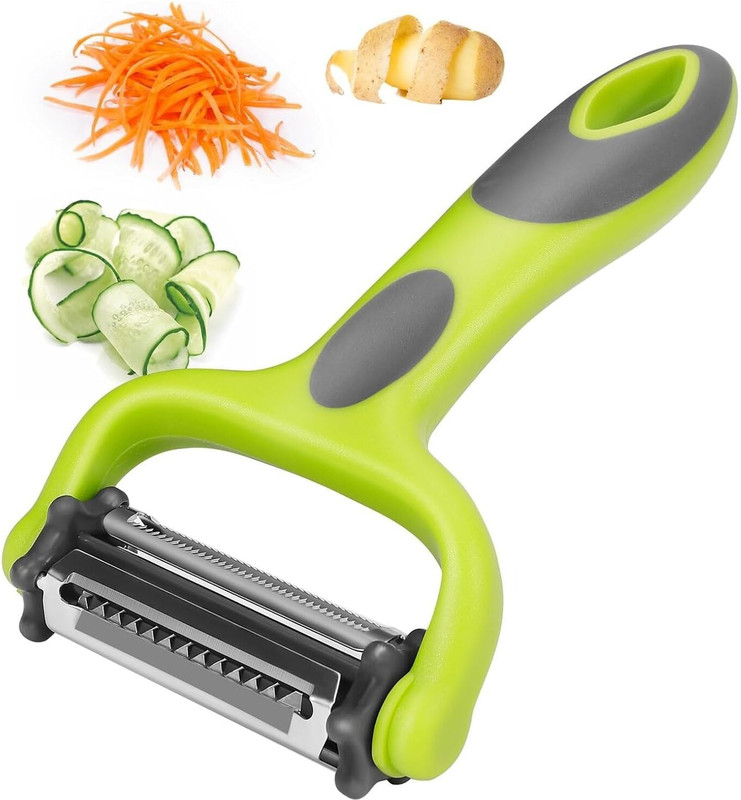 LIXAVANTA 3-in-1 Stainless Steel Vegetable Peeler with Julienne & Serrated Blade Y Shaped Peeler(Green)
