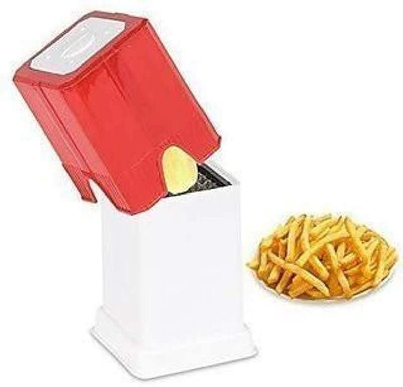 SWEETBERG 5201 Potato Chips Cutter/Slicer French Fries Maker Red Potato French Fries Finger Chips Cutter Slice Maker Machine Pack of 1 Potato Scraper (SINGLE PCS) NA Peeler(Red, White)