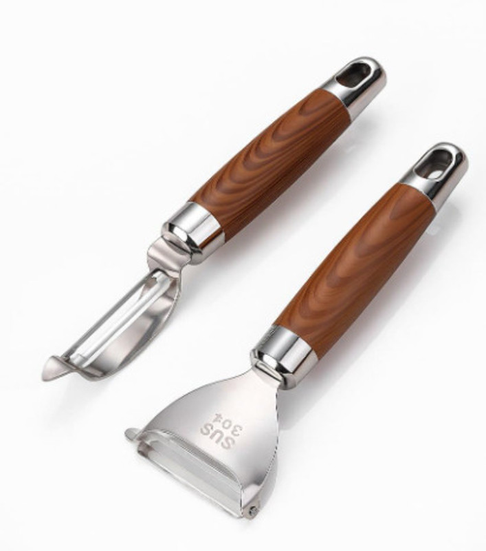VEYRAWORLD Heavy Duty Stainless Steel Vegetable Peeler with Swivel Blade & Wooden Handle Y Shaped, Straight Peeler Set(Steel, Brown Pack of 2)