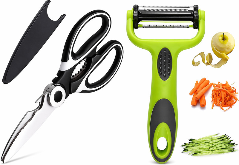 KANAKADHARA Multi Purpose Kitchen Scissor & Multi-Functional Peeler for Vegetable & Fruit NA Peeler Set(Multicolor Pack of 2)