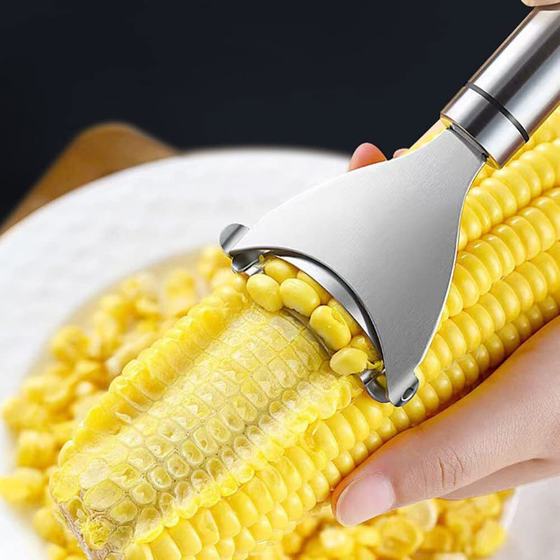 kridhrish Stainless Steel Corn Peeler | Handheld Corn Kernel Remover Tool Straight Peeler(Silver Pack of 2)