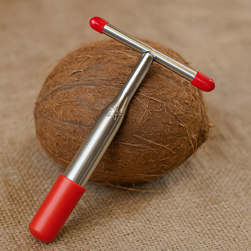 We3 Stainless Steel Coconut Driller Knife Coconut Meat Remover Water Opener Tool Straight Peeler(Red)